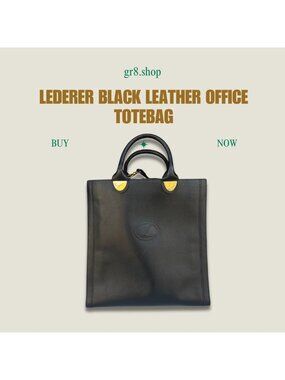 Lederer Black Leather Office Tote Bag With Gold-Tone Hardware & Handles